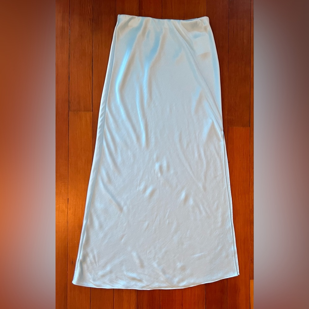 NWOT Madewell Light Blue Pull-On Satin Maxi Skirt w/ Side Slit- Blue - 0